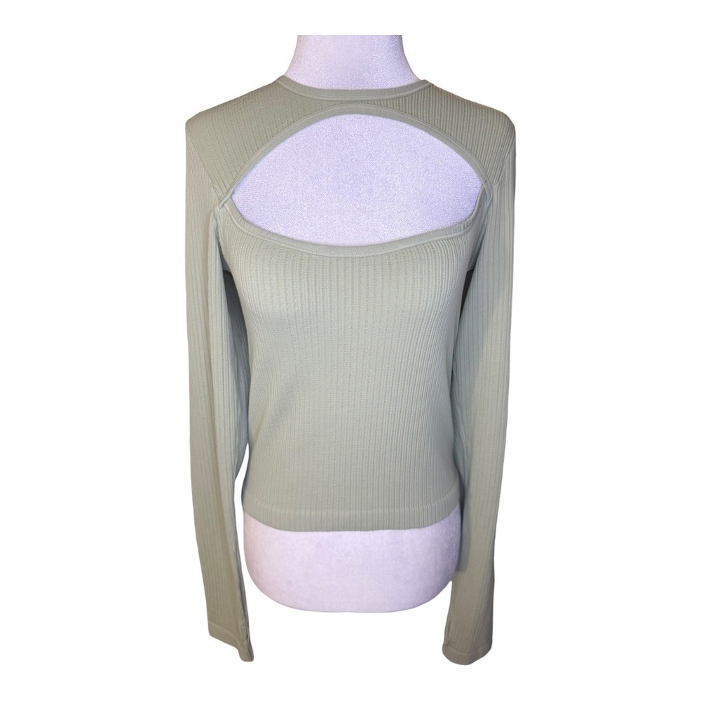 Spiritual Gangster Ribbed Cutout Long Sleeve Top Sage Green Size‎ M/L